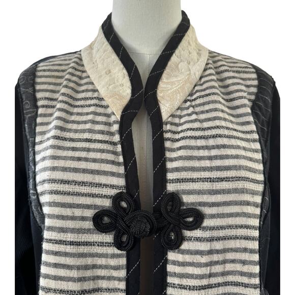 Vintage A La Mode patchwork jacket black cream frog toggle made USA size large - Picture 4 of 15